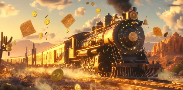 Luxurious train covered in neon casino lights